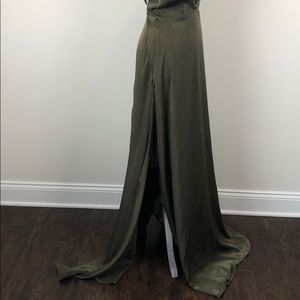 beccie khaki extreme split strappy back maxi dress